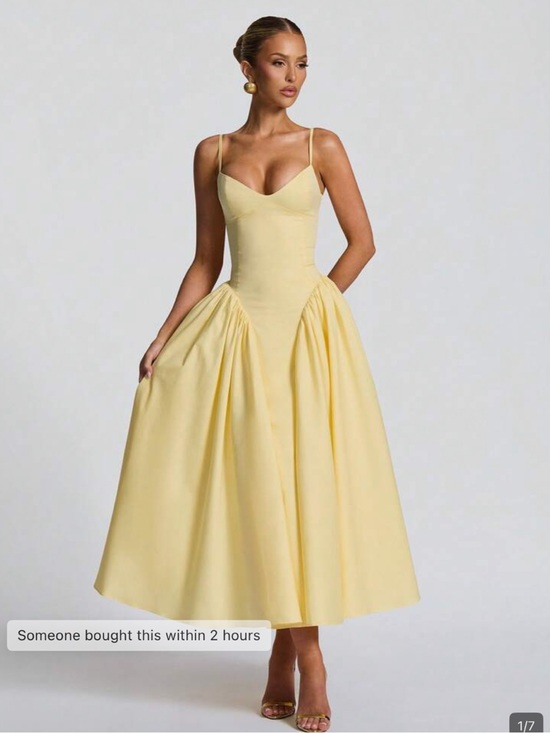 Dresses & Skirts - Elegant Retro Spaghetti-Strap Midi Dress in Pale Yellow